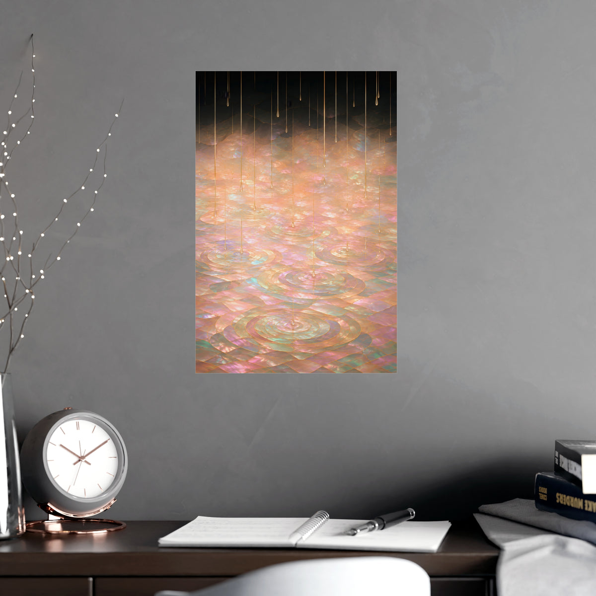 Rain on Still Water — rain on still water, shown framed on a wall
