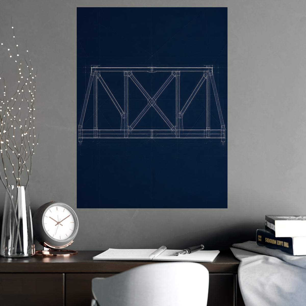 Bridge Truss — bridge truss, shown framed on a wall
