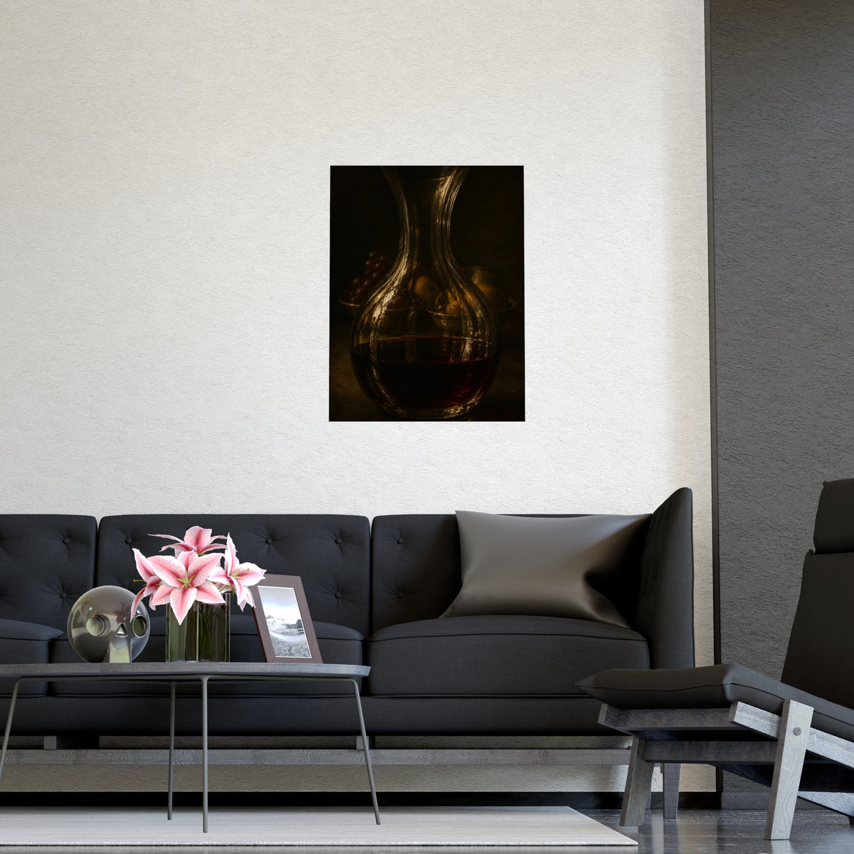 Through the Decanter — through the decanter, shown framed on a wall
