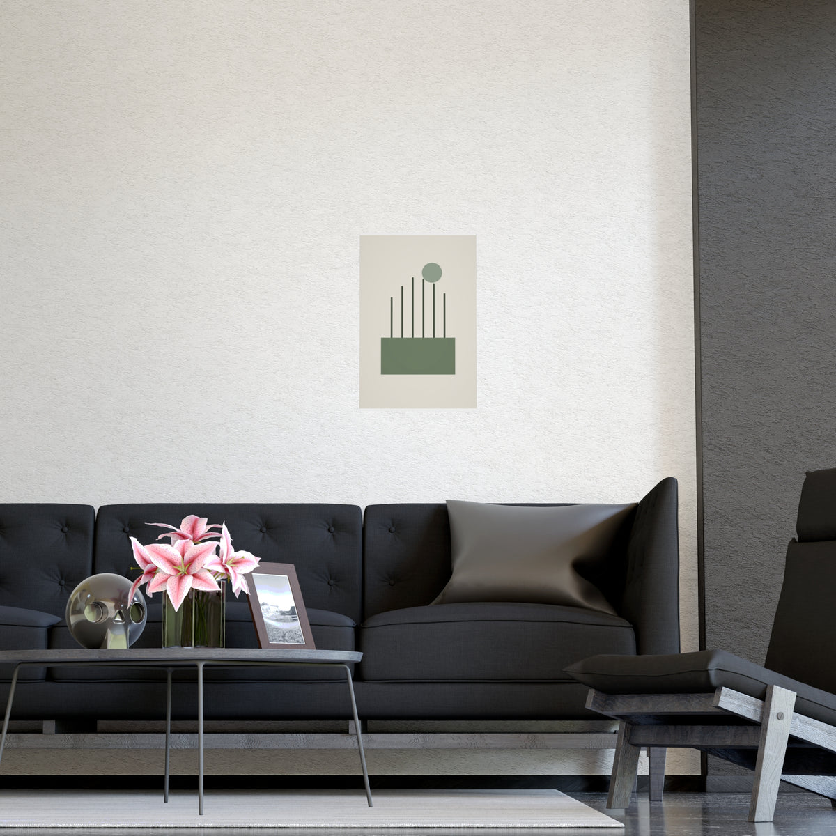 Sage Neutral Lines Boho Wall Art — lines in a sage neutral palette, shown framed on a wall