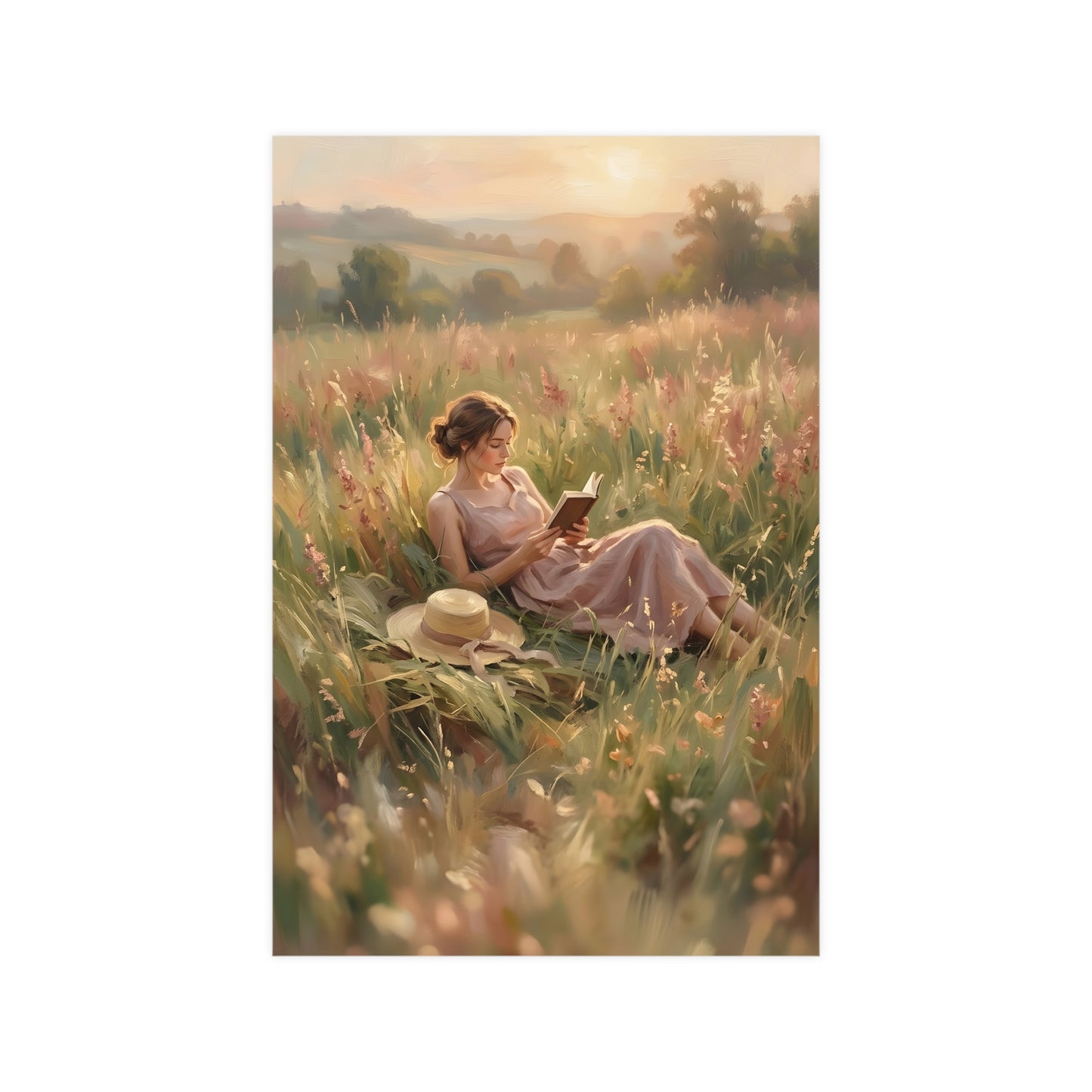 Lecture dans les hautes herbes | Affiche Murale Romantique | Peinture