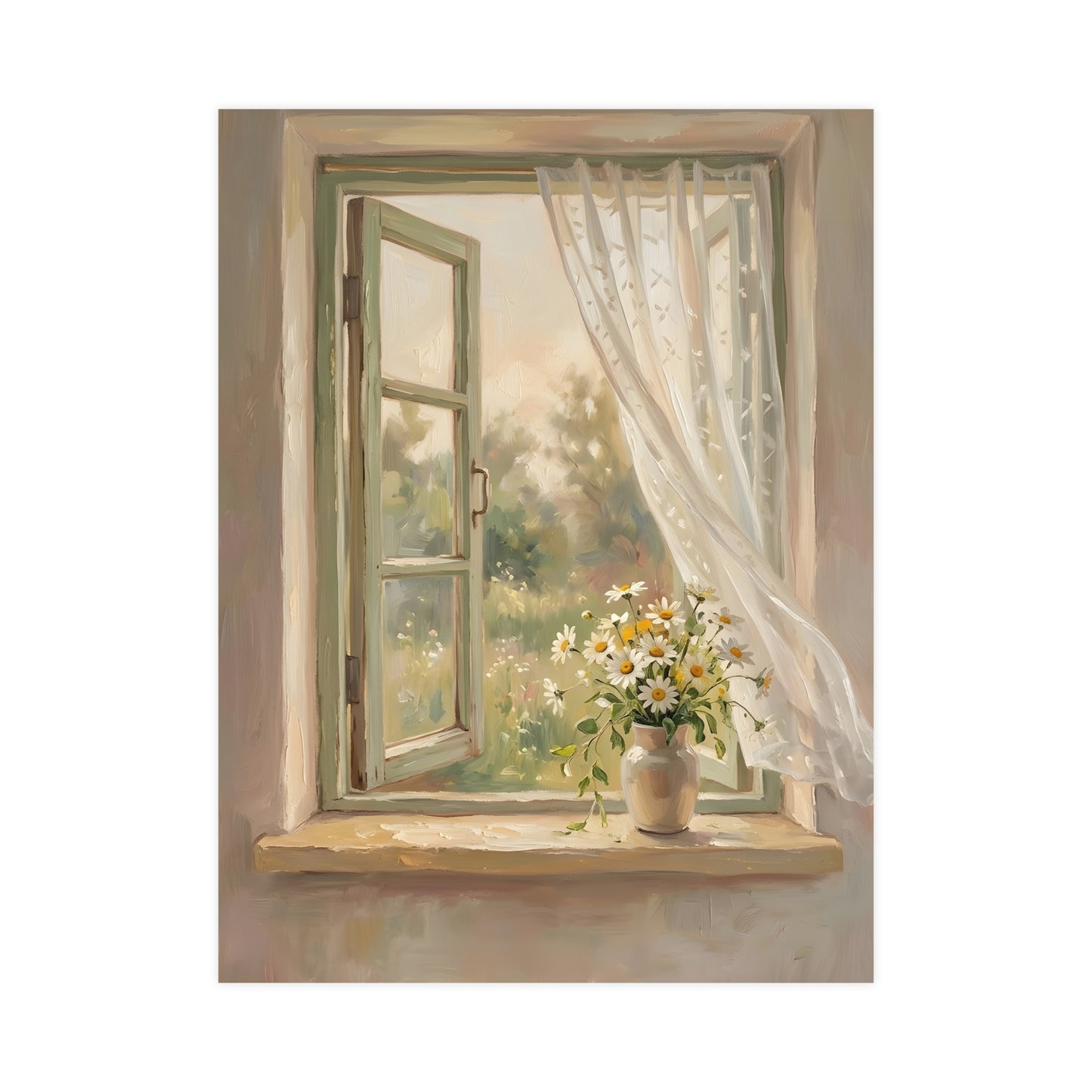 Daisies on the Sill | Romantic Oil Painting Print | Wall Art
