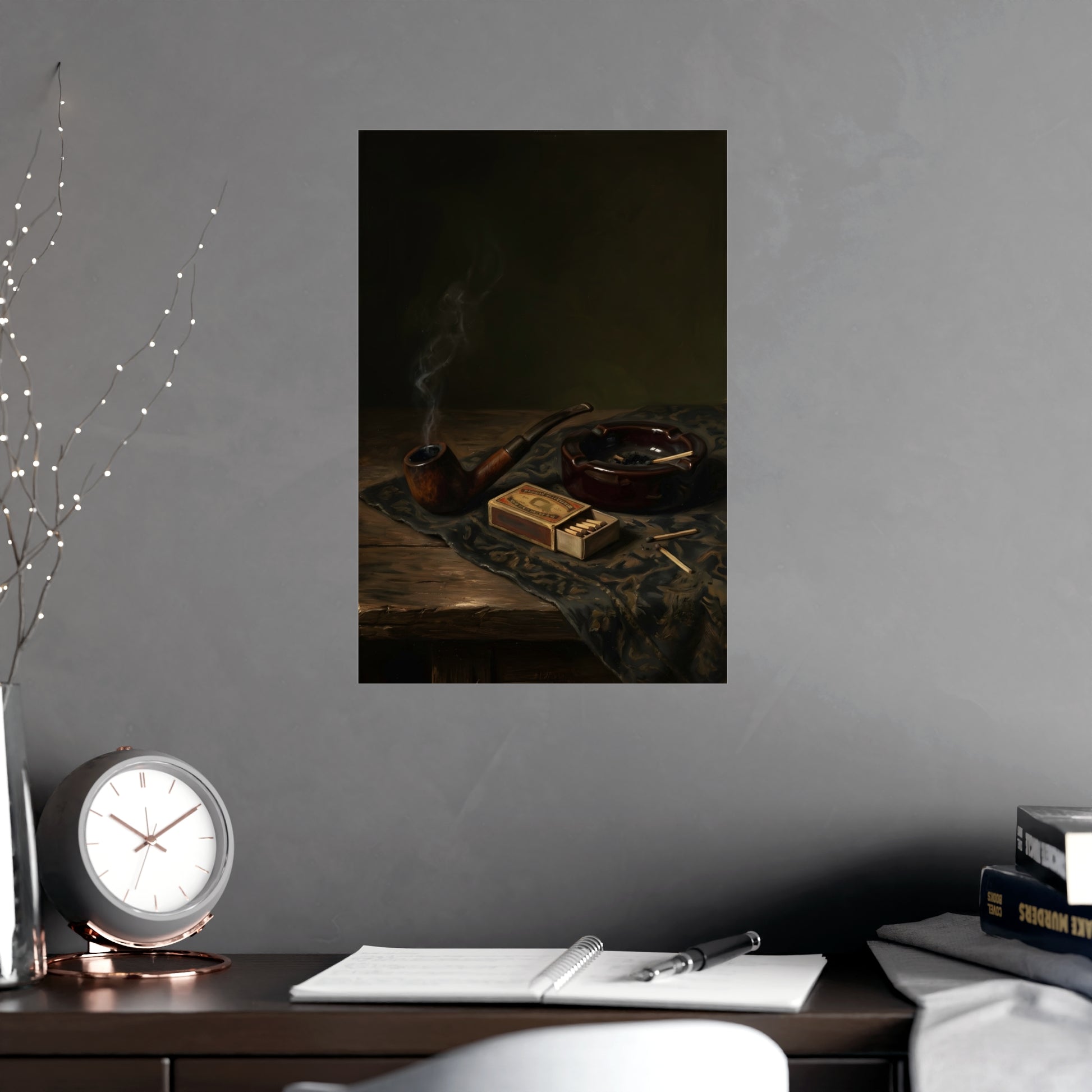 Pipe and Matches on a plain wall, shown at a larger size, 12x18 in print
