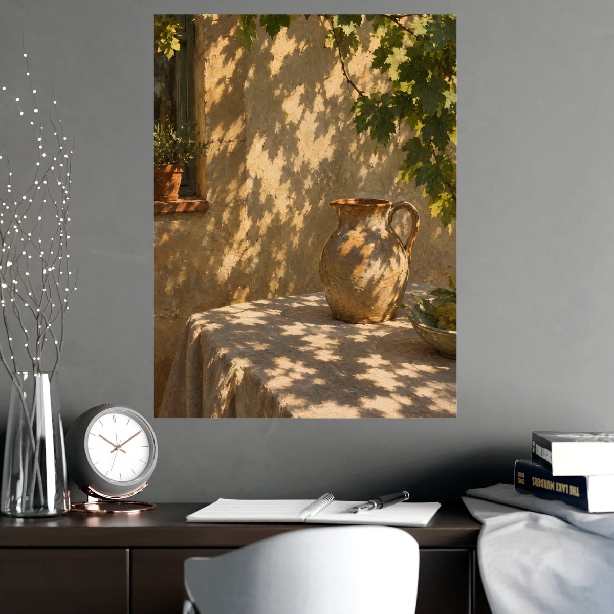 Leaf Shadow on Linen — leaf shadow on linen, shown framed on a wall