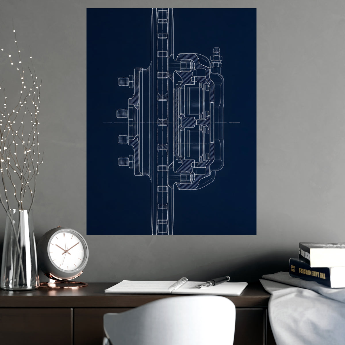 Disc Brake, in Section — disc brake, in section, shown framed on a wall