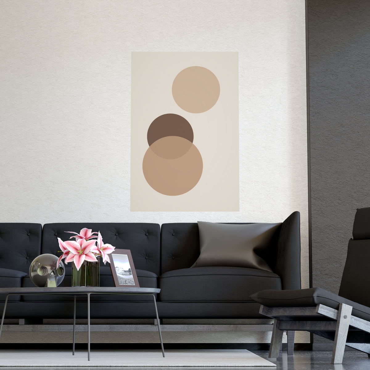 Sand Clay Circles Modern Wall Art — circles in a sand clay palette, shown framed on a wall