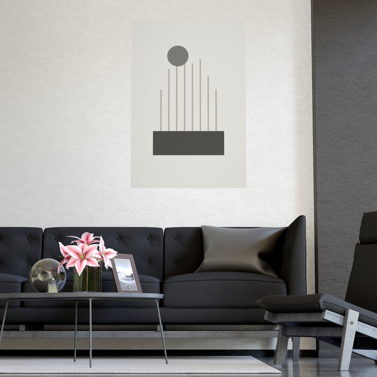 Charcoal Cream Lines Wall Art — lines in a charcoal cream palette, shown framed on a wall