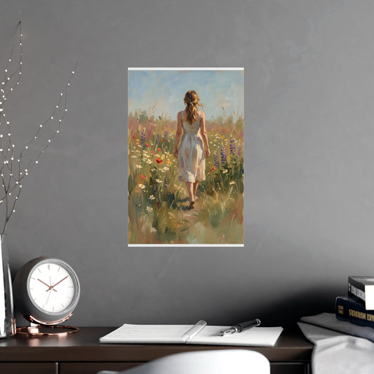Meadow Walk framed on a cream wall in a living room, 11x17 in print