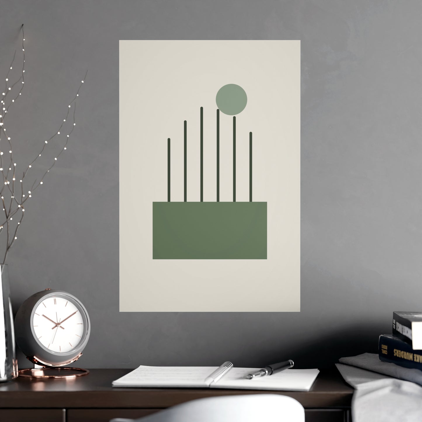 Sage Neutral Lines Boho Wall Art | Living Room Print