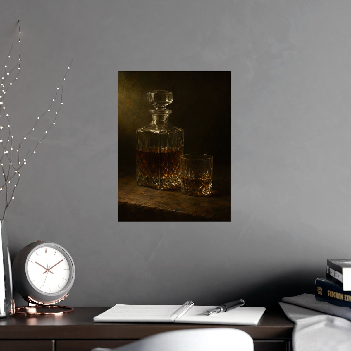 Decanter and Glass — decanter and glass, shown framed on a wall