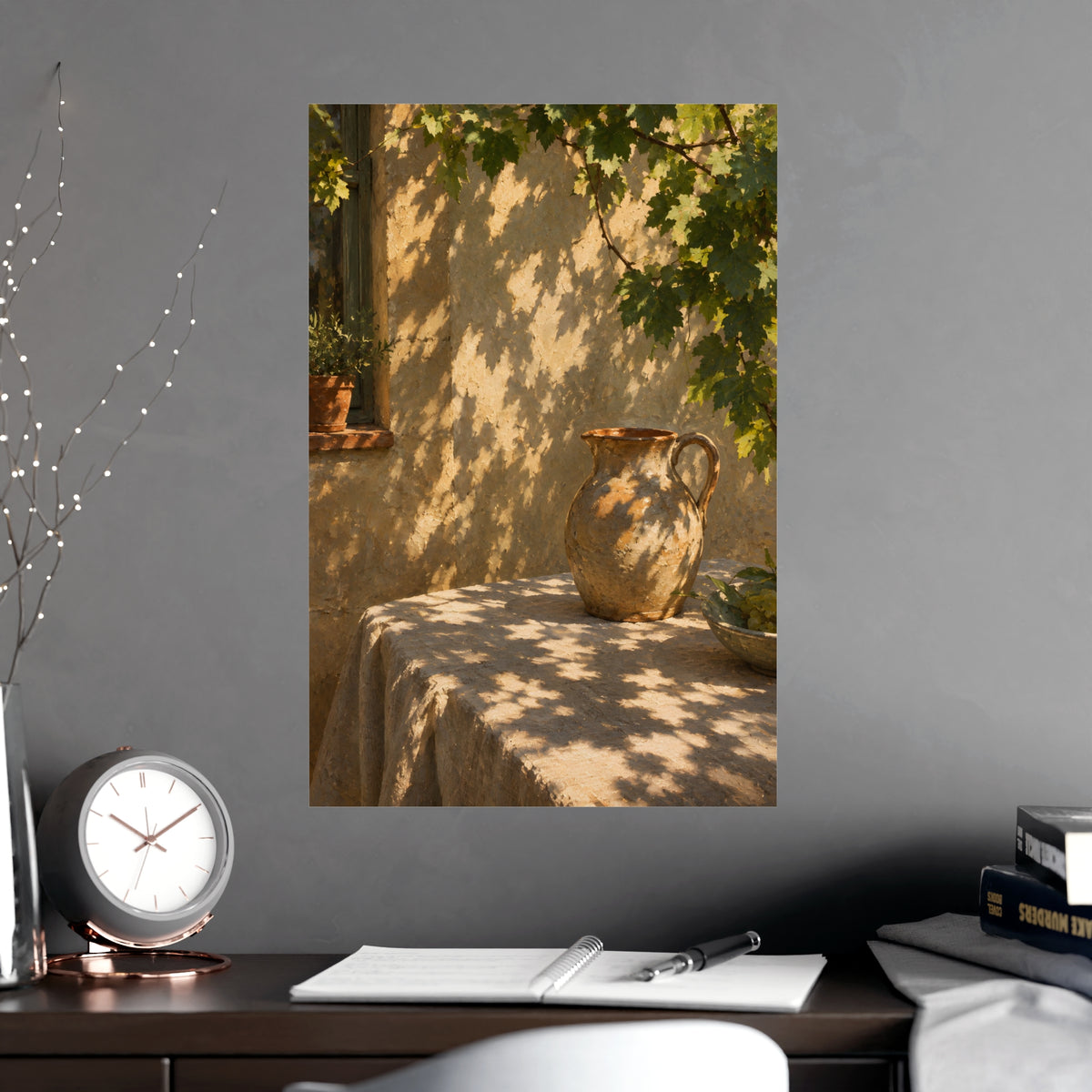 Leaf Shadow on Linen — leaf shadow on linen, shown framed on a wall