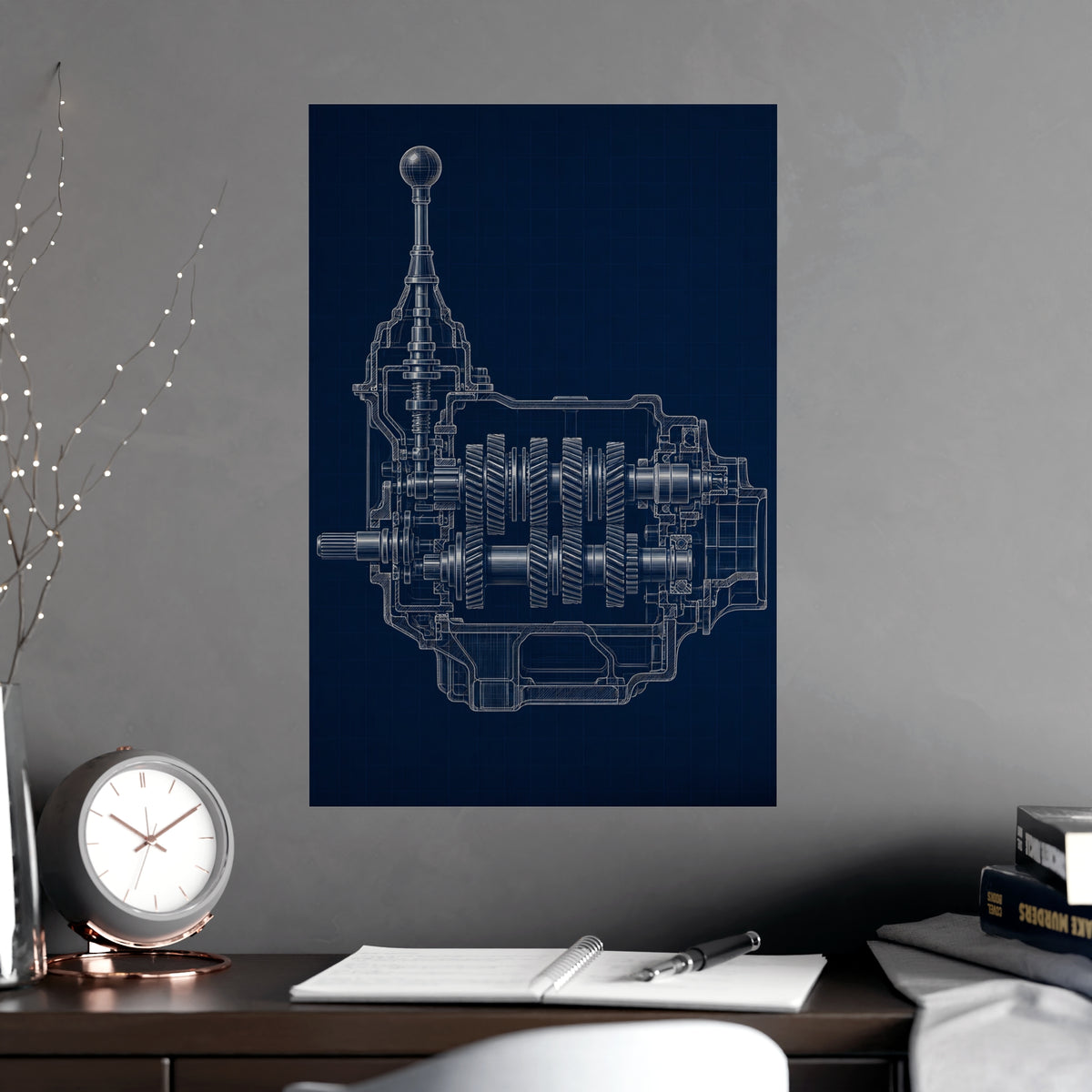 Gearbox, in Cutaway — gearbox, in cutaway, shown framed on a wall