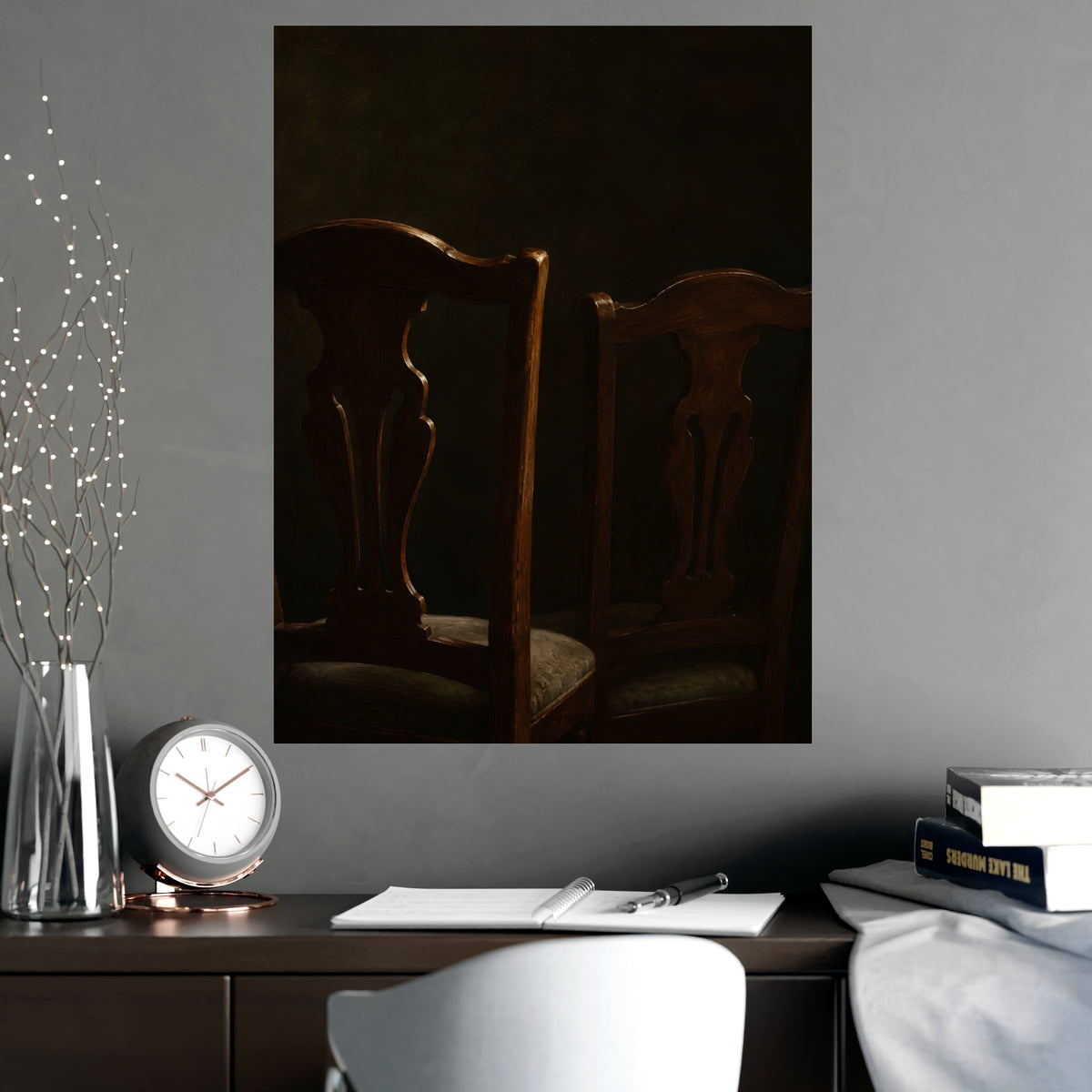 Two Chair Backs — two chair backs, shown framed on a wall