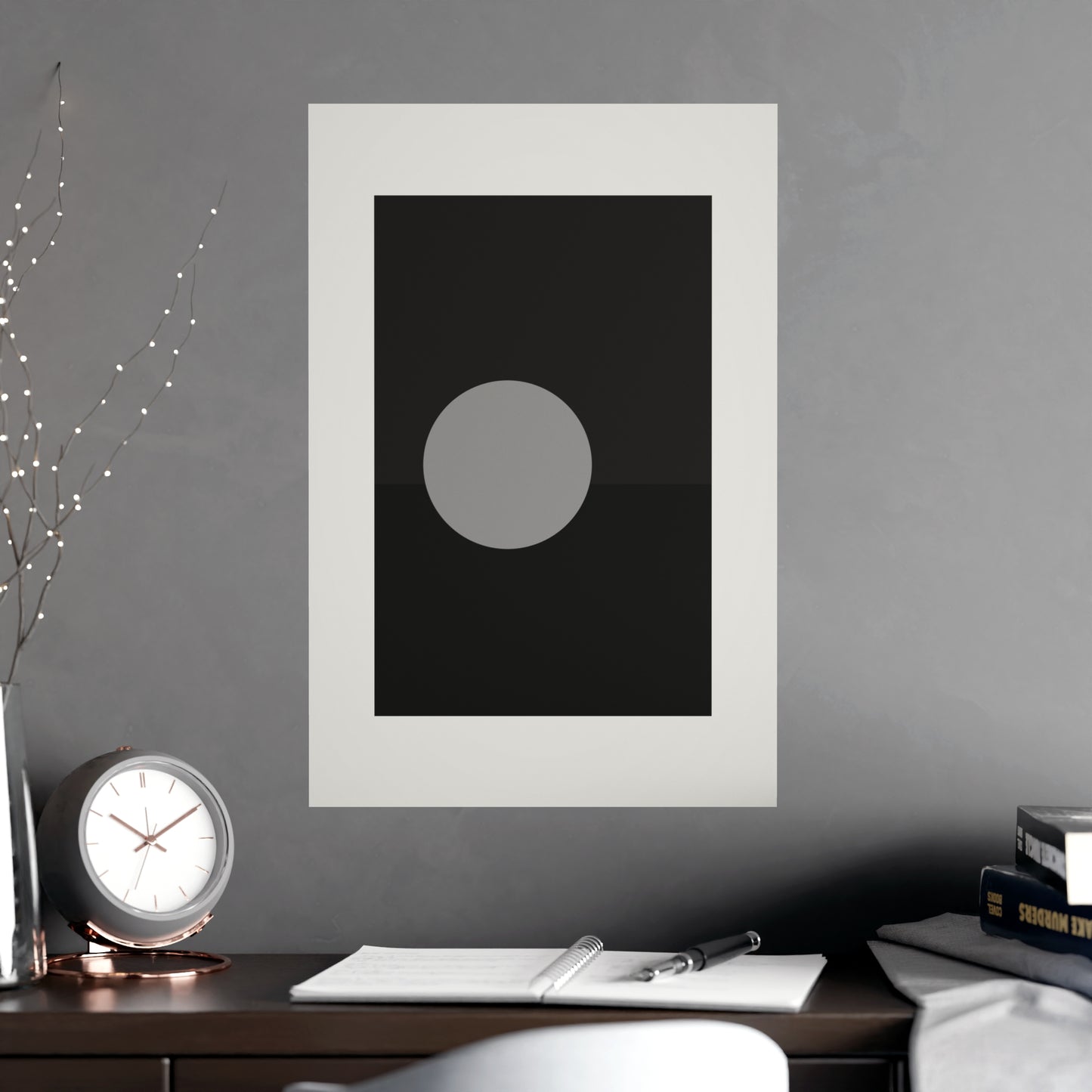 Charcoal Cream Sun Landscape Wall Art | Living Room Print