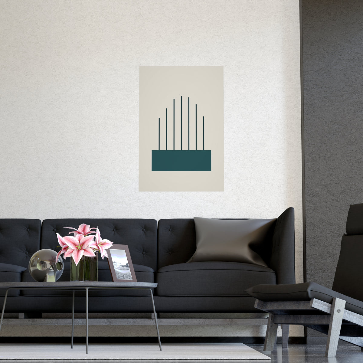 Deep Teal Lines Wall Art — lines in a deep teal palette, shown framed on a wall