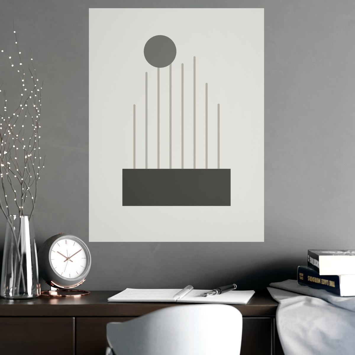 Charcoal Cream Lines Wall Art — lines in a charcoal cream palette, shown framed on a wall