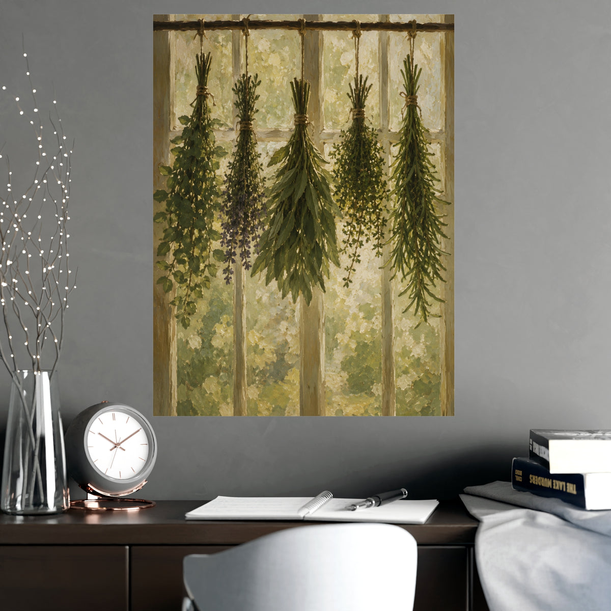 Herbs Against the Window — herbs against the window, shown framed on a wall