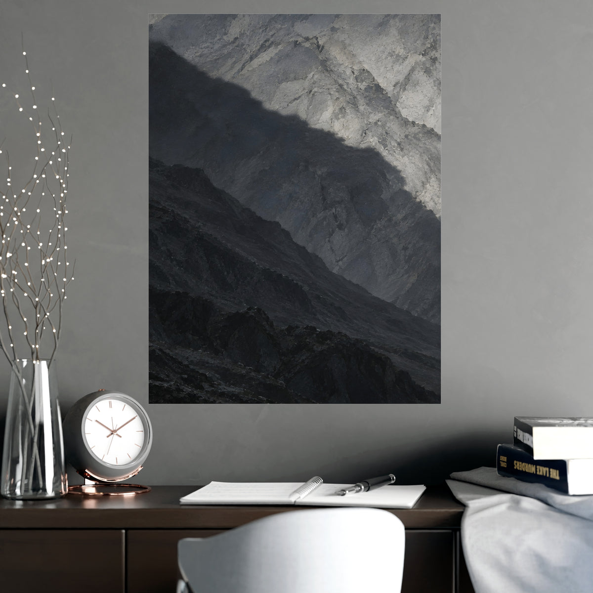 The Shadow of a Mountain — the shadow of a mountain, shown framed on a wall