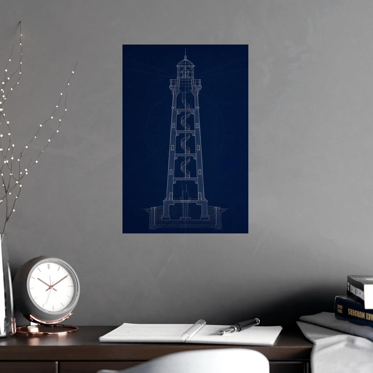 Lighthouse, in Section — lighthouse, in section, shown framed on a wall