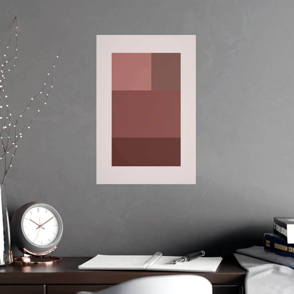 Dusty Rose Blocks Modern Wall Art — blocks in a dusty rose palette, shown framed on a wall