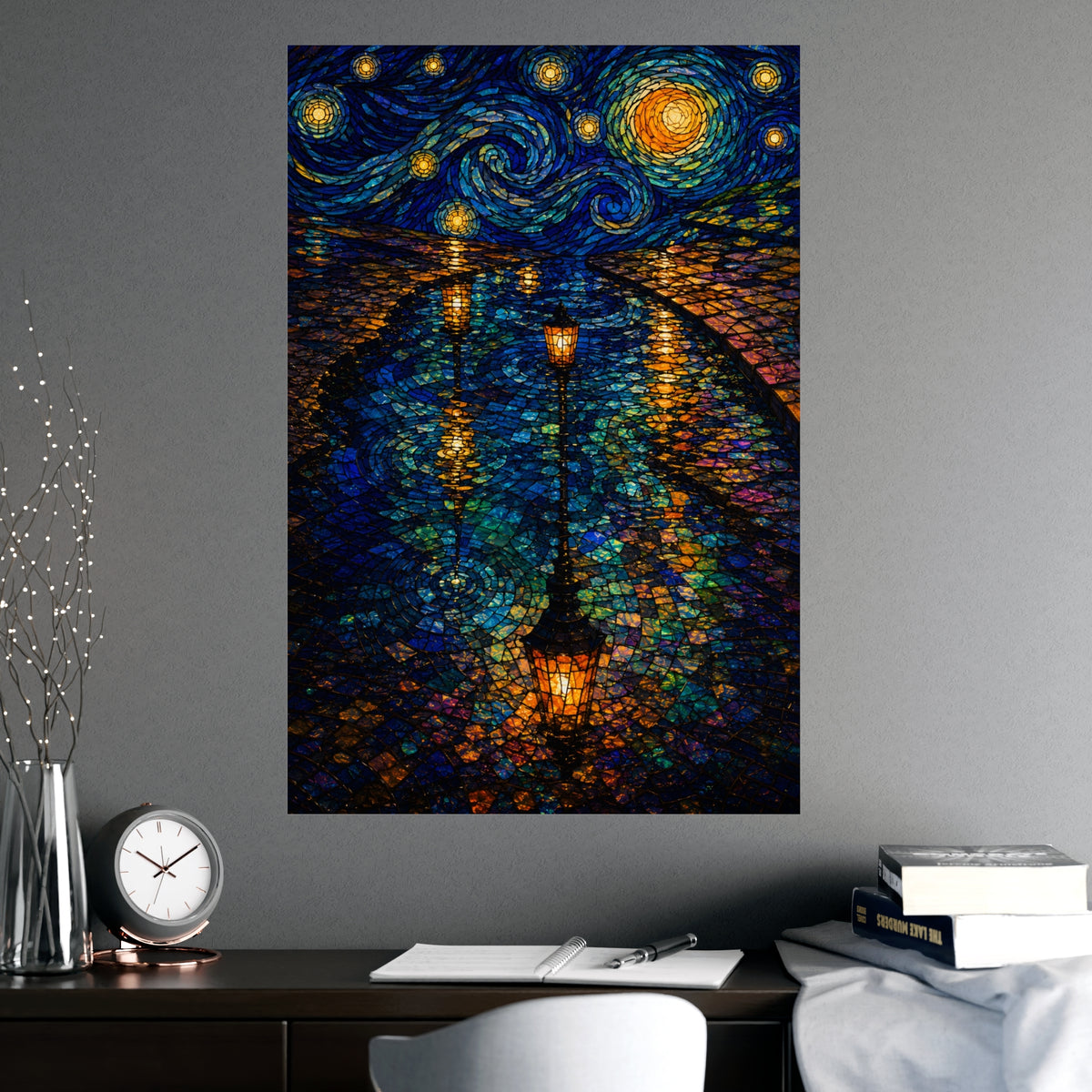 Lamps in a Puddle — lamps in a puddle, shown framed on a wall