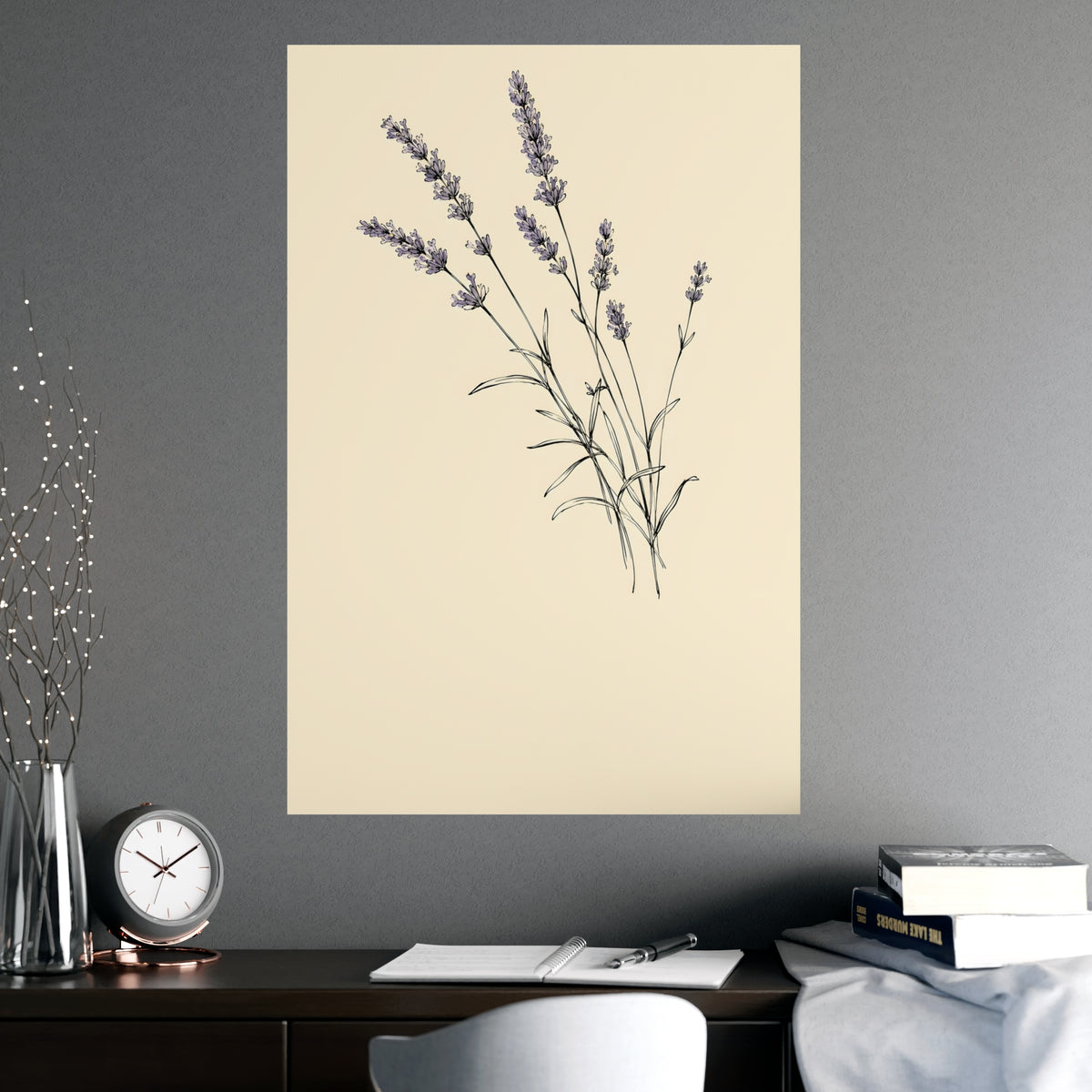 Lavender Sprig — lavender sprig, shown framed on a wall