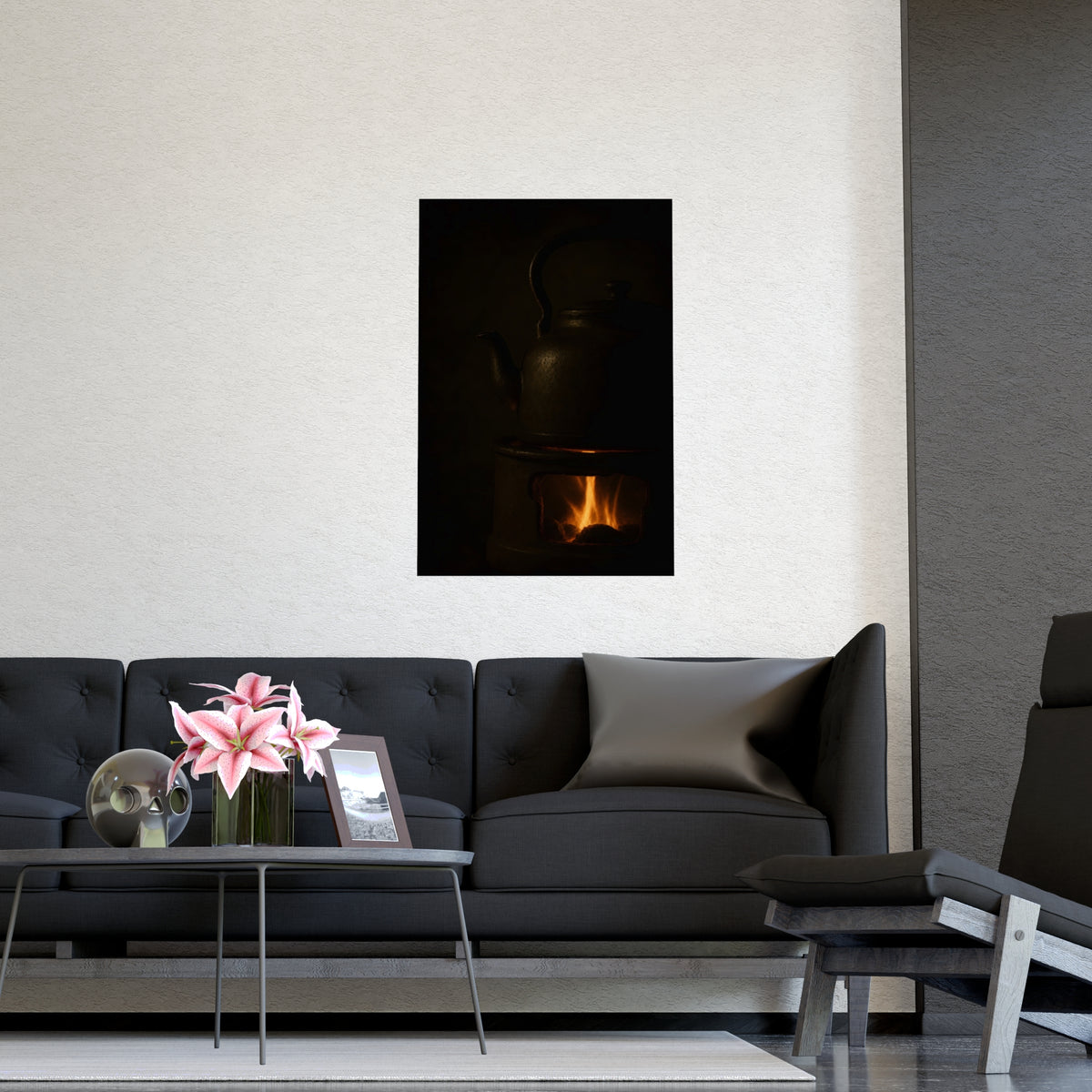 Under the Kettle — under the kettle, shown framed on a wall