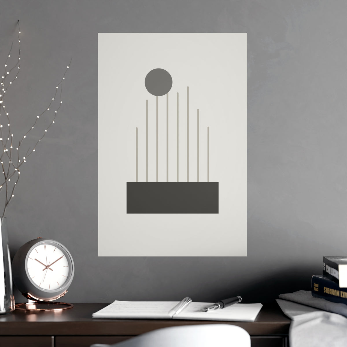 Charcoal Cream Lines Wall Art — lines in a charcoal cream palette, shown framed on a wall