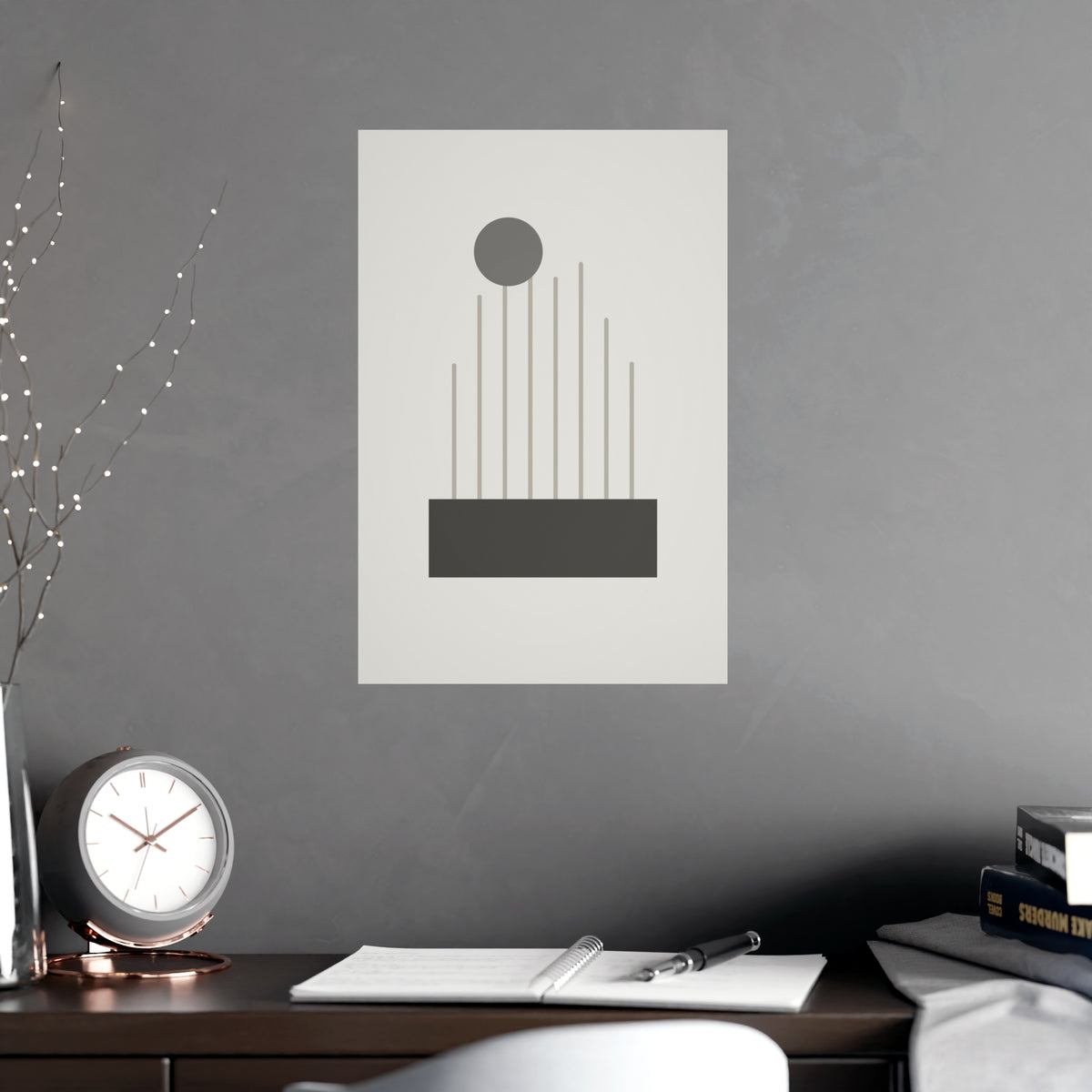 Charcoal Cream Lines Wall Art — lines in a charcoal cream palette, shown framed on a wall