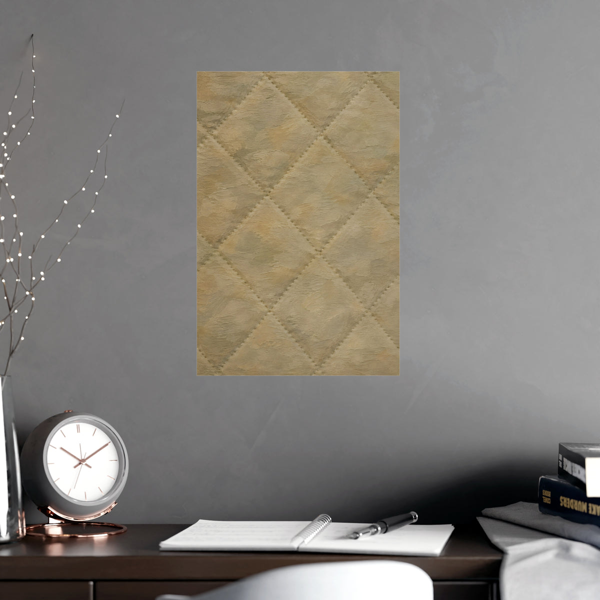 Quilted, in Relief — quilted, in relief, shown framed on a wall