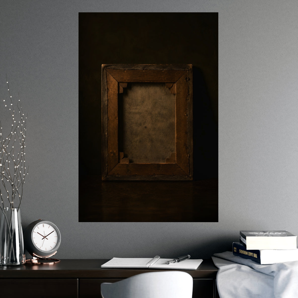 The Back of the Canvas — the back of the canvas, shown framed on a wall