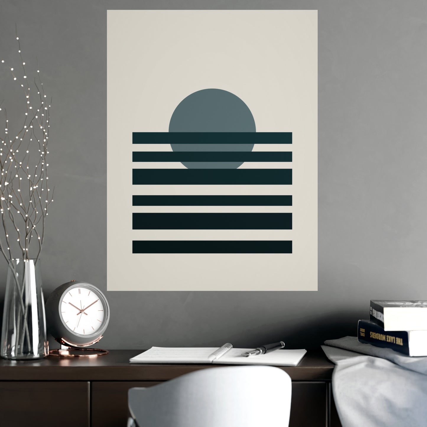 Deep Teal Sunset Landscape Wall Art | Living Room Print