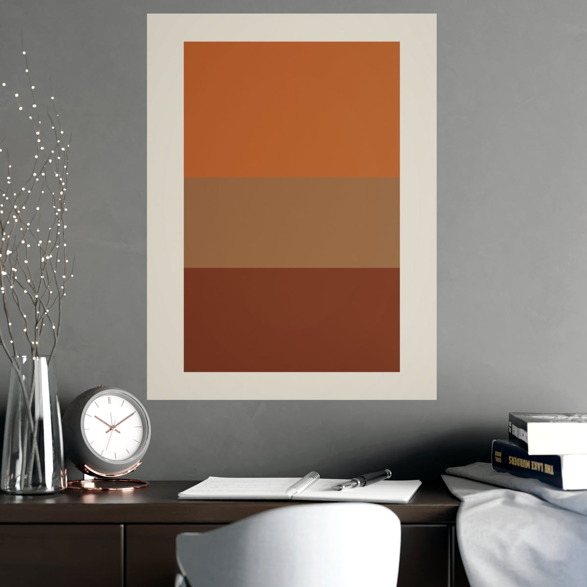 Warm Earth Blocks Boho Wall Art — blocks in a warm earth palette, shown framed on a wall