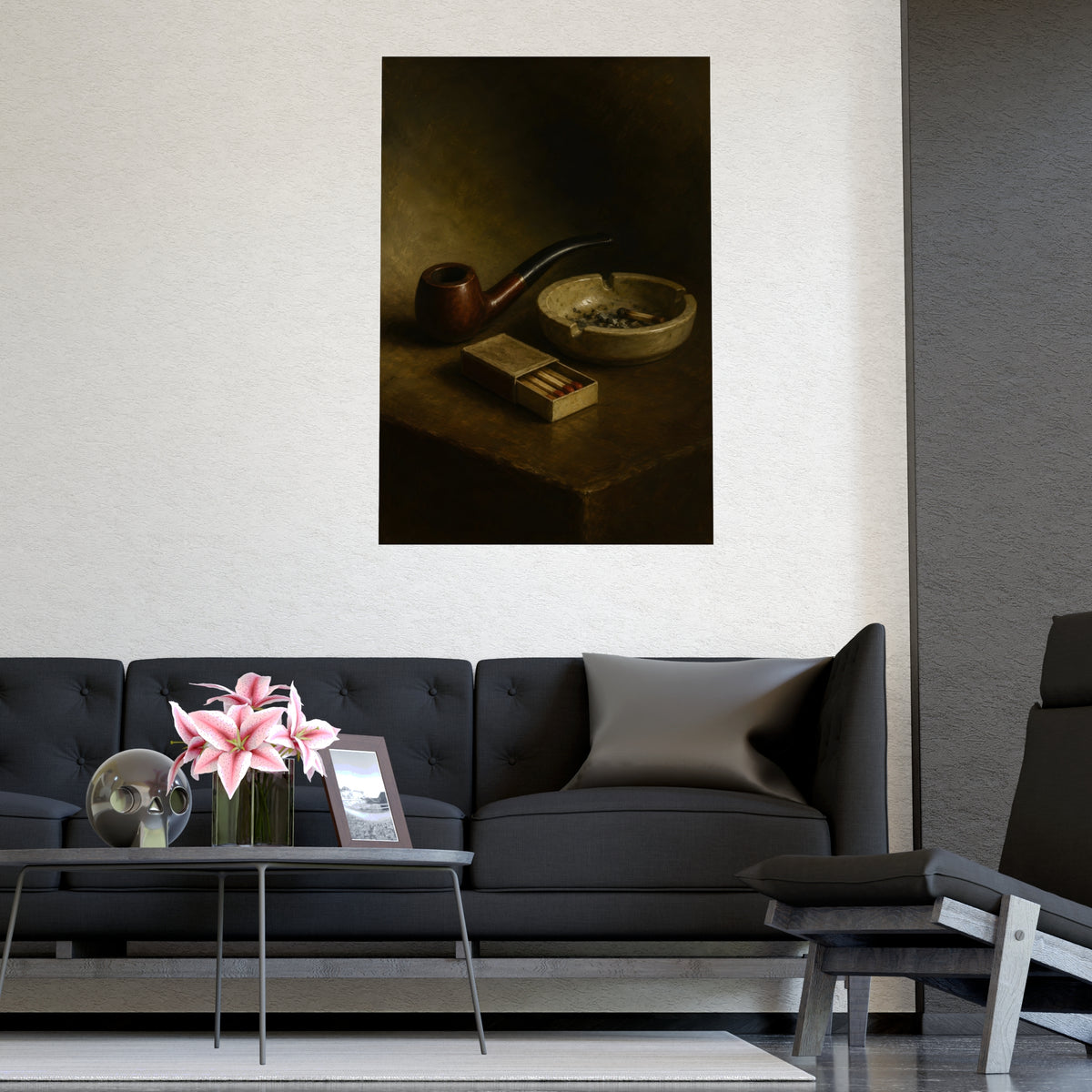 Pipe and Matches — pipe and matches, shown framed on a wall
