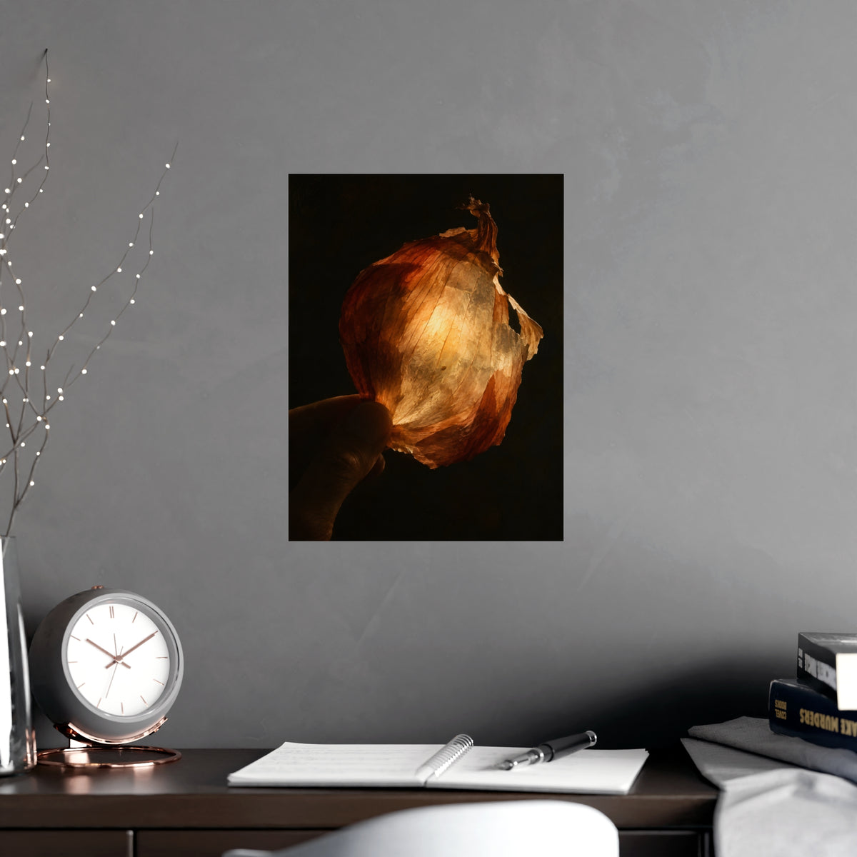 Through the Onion Skin — through the onion skin, shown framed on a wall