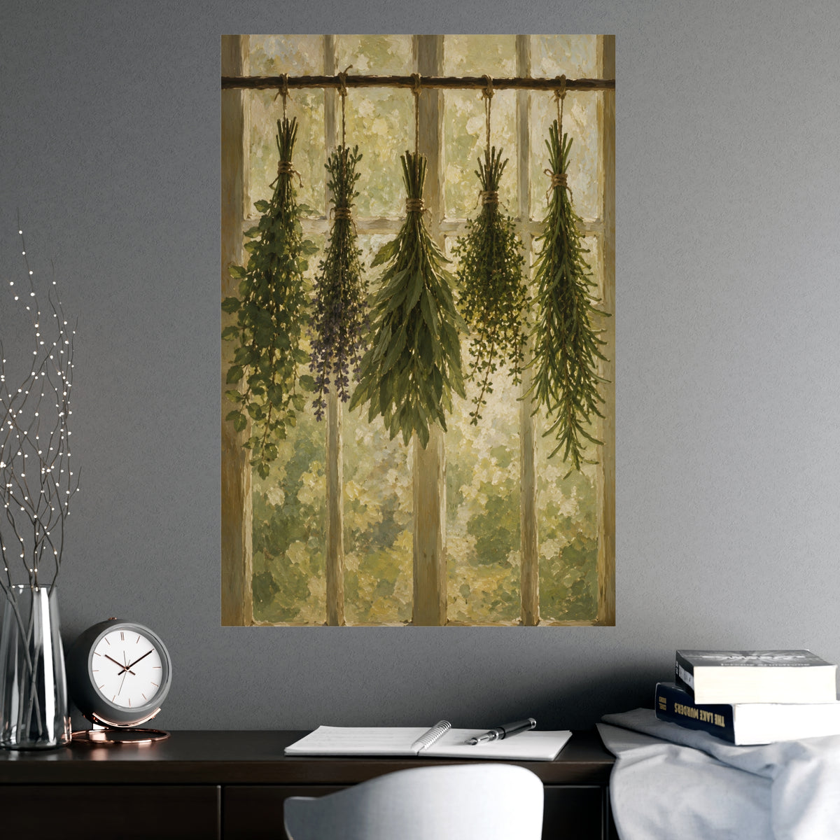 Herbs Against the Window — herbs against the window, shown framed on a wall