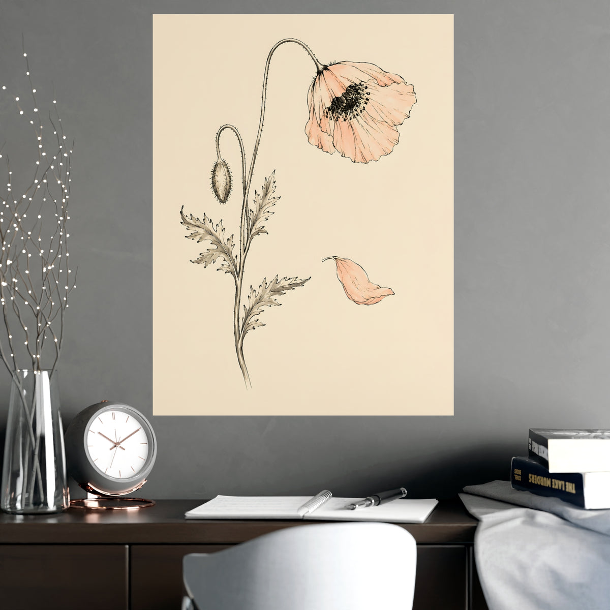 Wild Poppy — wild poppy, shown framed on a wall