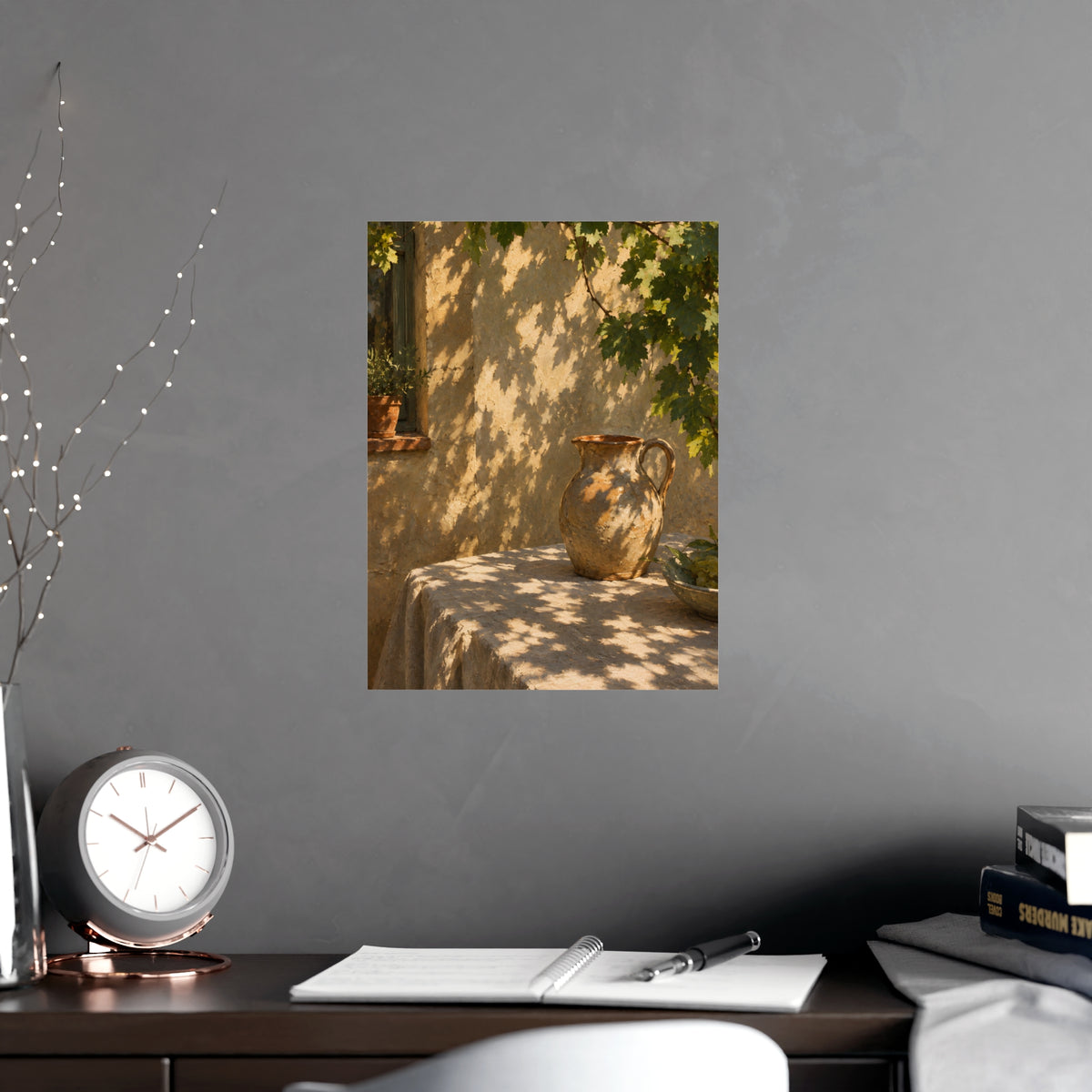 Leaf Shadow on Linen — leaf shadow on linen, shown framed on a wall