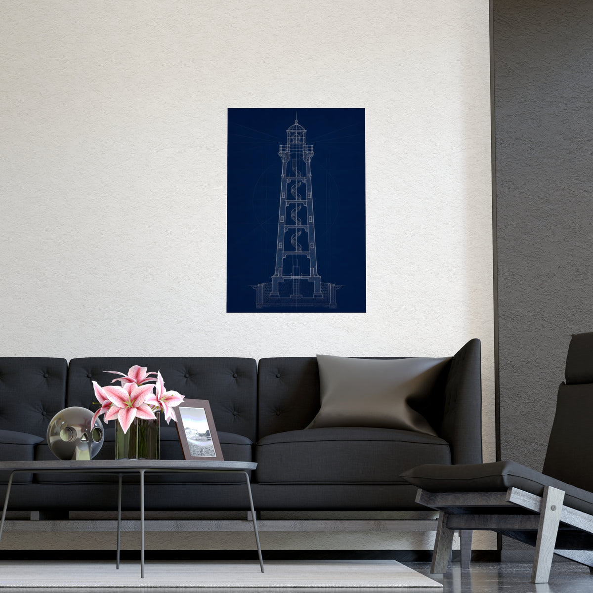 Lighthouse, in Section — lighthouse, in section, shown framed on a wall