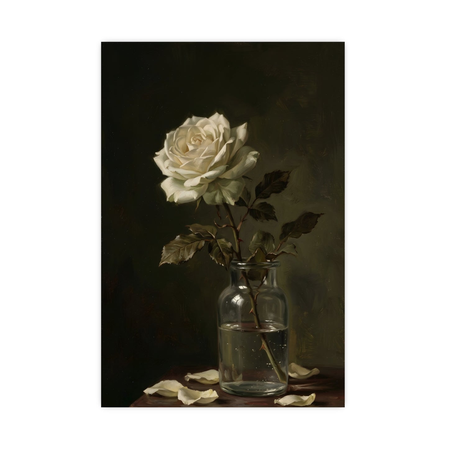 White Rose, Falling | Dark Still Life Print | Wall Art