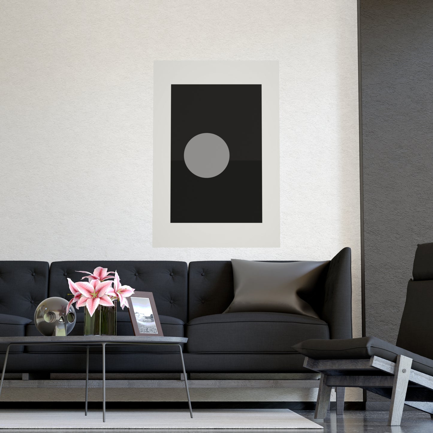 Charcoal Cream Sun Landscape Wall Art | Living Room Print