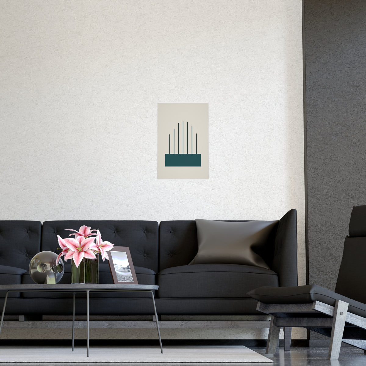 Deep Teal Lines Wall Art — lines in a deep teal palette, shown framed on a wall