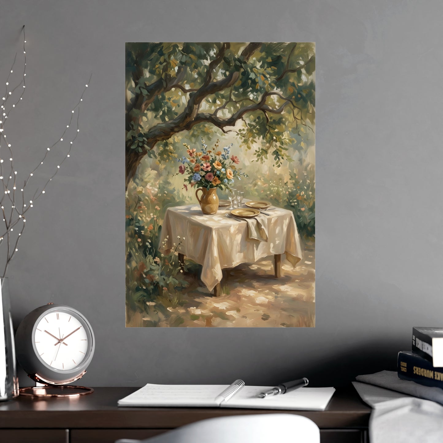 Table dressée sous l'arbre | Affiche Murale Romantique | Peinture