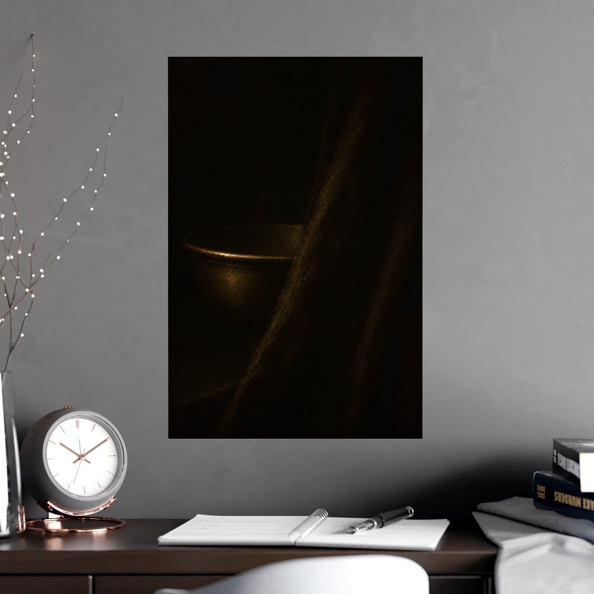 Behind the Drape — behind the drape, shown framed on a wall