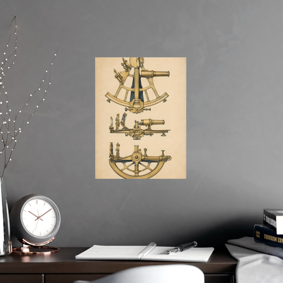 Sextant — sextant, shown framed on a wall