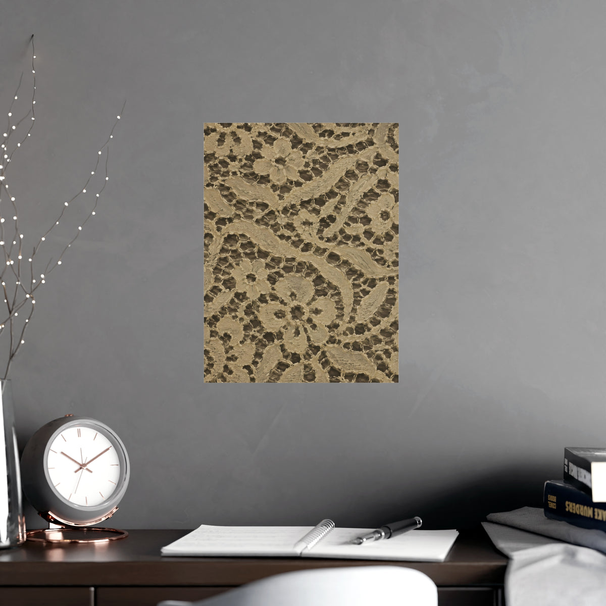 Lace over Dark — lace over dark, shown framed on a wall