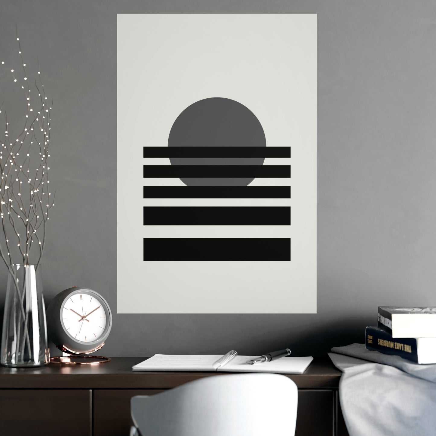 Charcoal Cream Sunset Landscape Wall Art | Living Room Print