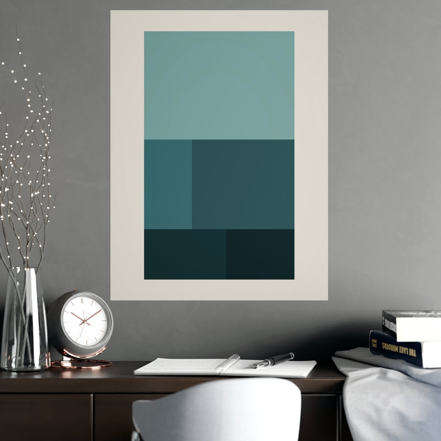 Deep Teal Blocks Modern Wall Art | Living Room Print