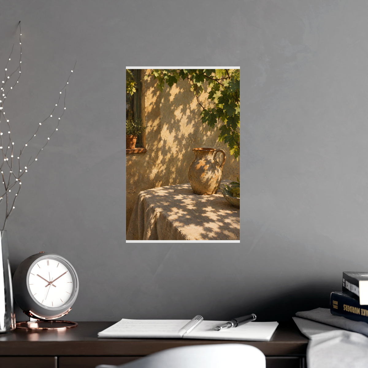 Leaf Shadow on Linen — leaf shadow on linen, shown framed on a wall