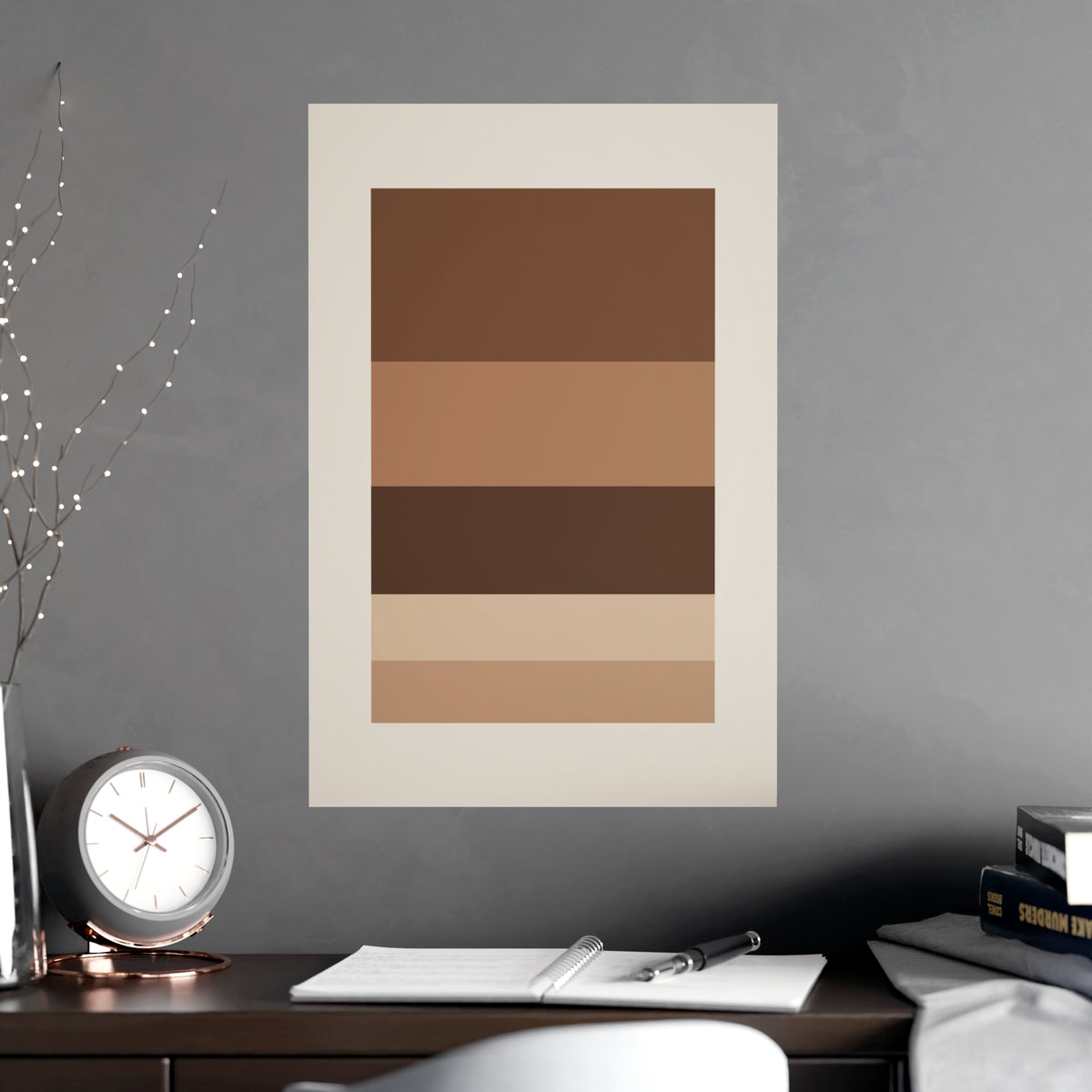 Sand Clay Blocks Modern Wall Art — blocks in a sand clay palette, shown framed on a wall